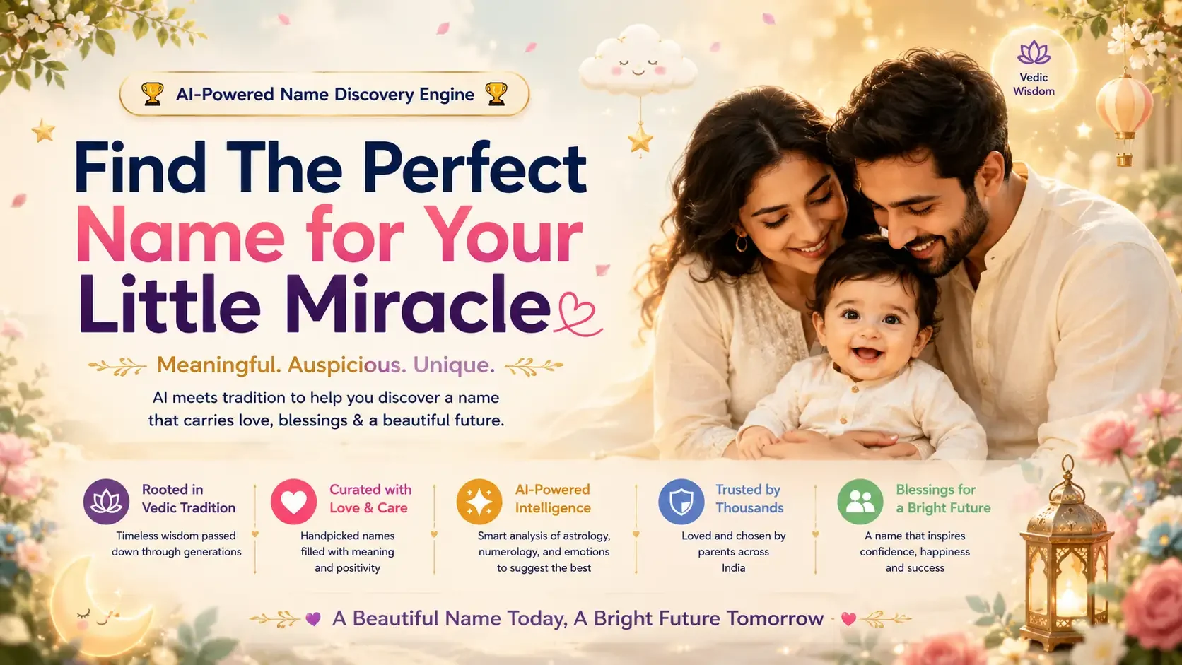Find the perfect name for your little miracle — AI-powered name discovery engine