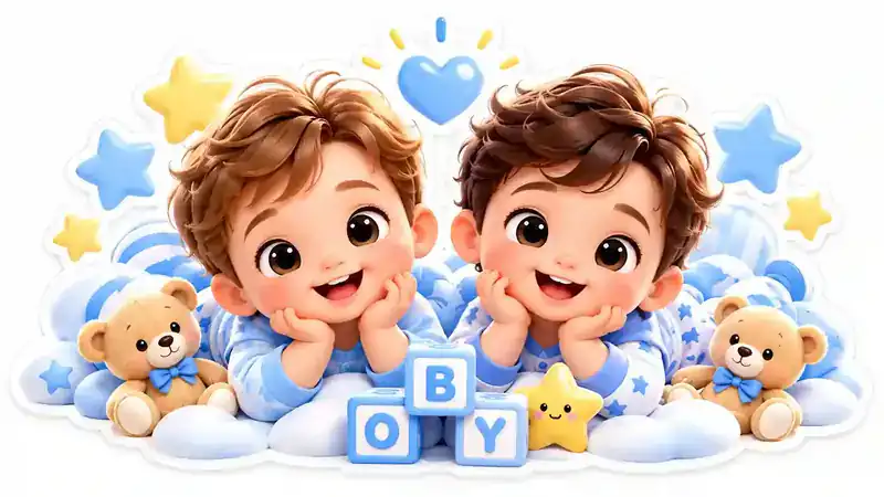 Illustration of boy + boy twins for the names Rian and Kian