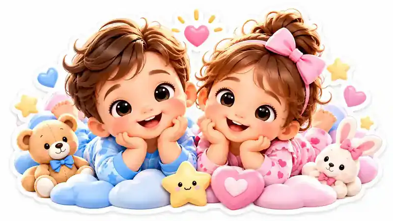 Illustration of boy + girl twins for the names Nirvaan and Nirvi