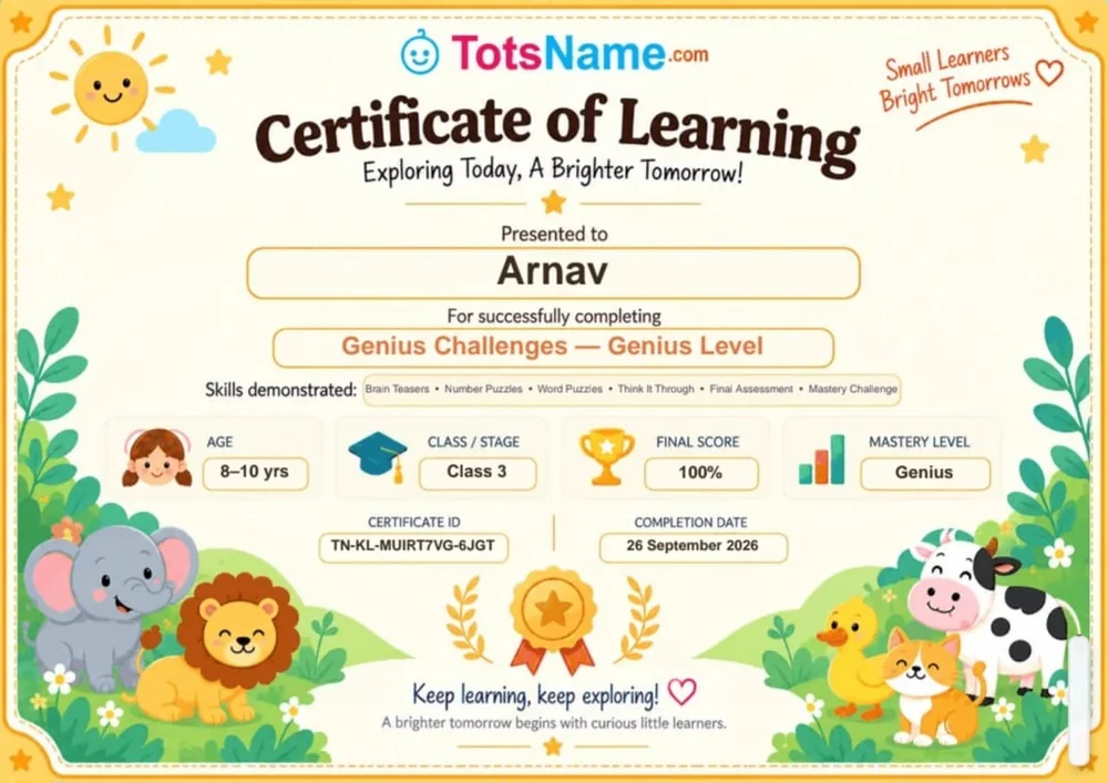 Arnav’s certificate